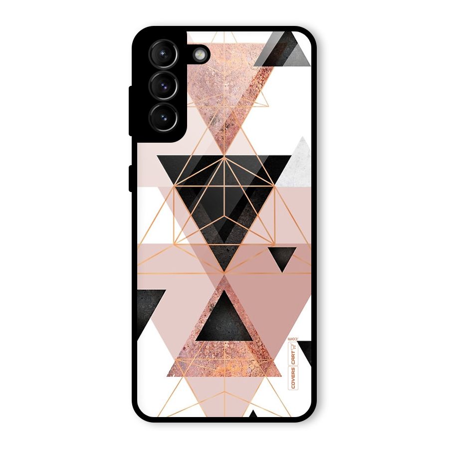 Abstract Rose Gold Triangles Glass Back Case for Galaxy S21 Plus
