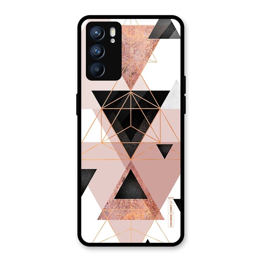 Abstract Rose Gold Triangles Glass Back Case for Oppo Reno6 5G