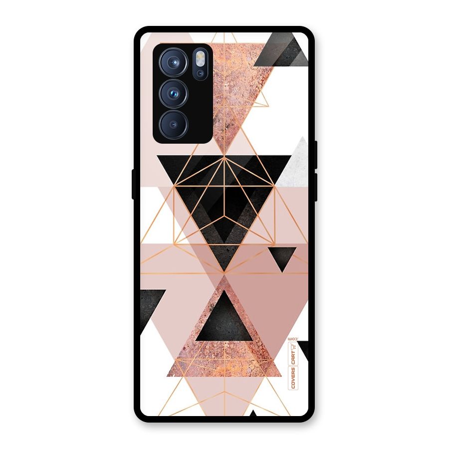 Abstract Rose Gold Triangles Glass Back Case for Oppo Reno6 Pro 5G