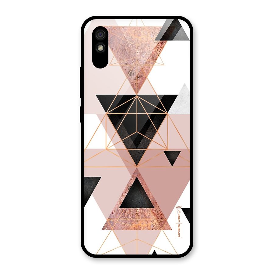 Abstract Rose Gold Triangles Glass Back Case for Redmi 9A
