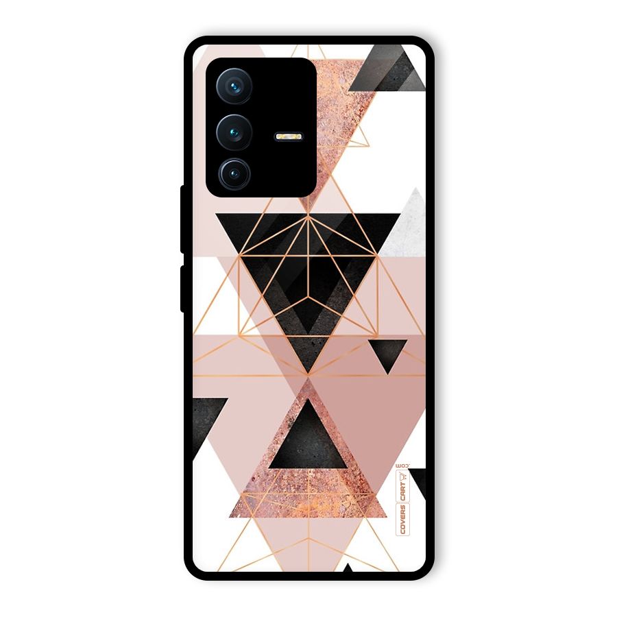 Abstract Rose Gold Triangles Glass Back Case for Vivo V23 Pro