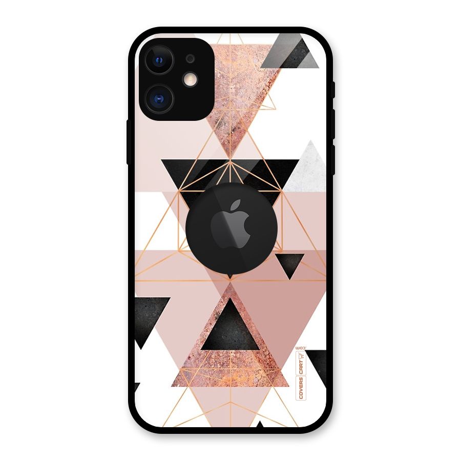 Abstract Rose Gold Triangles Glass Back Case for iPhone 11 Logo Cut