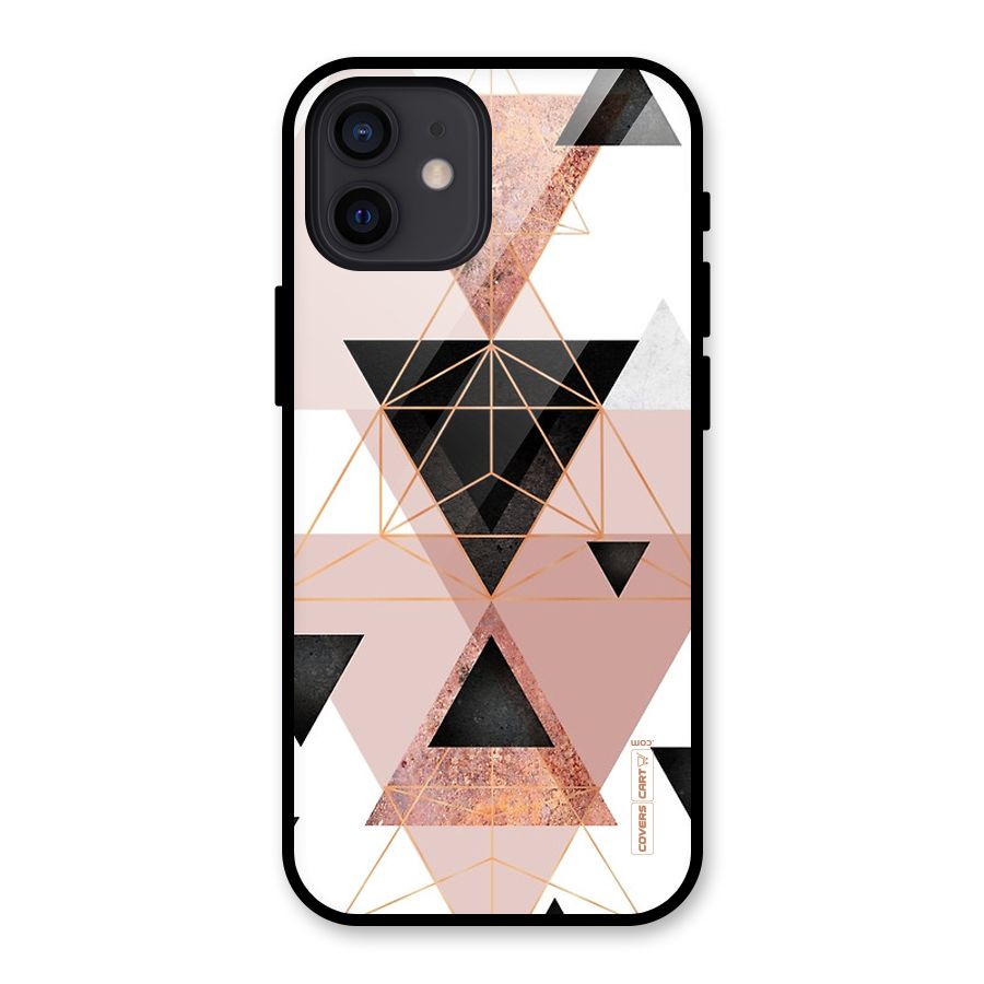 Abstract Rose Gold Triangles Glass Back Case for iPhone 12