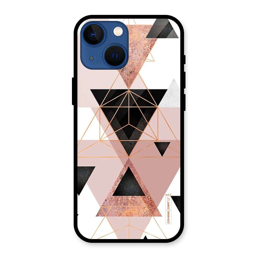 Abstract Rose Gold Triangles Glass Back Case for iPhone 13 Mini
