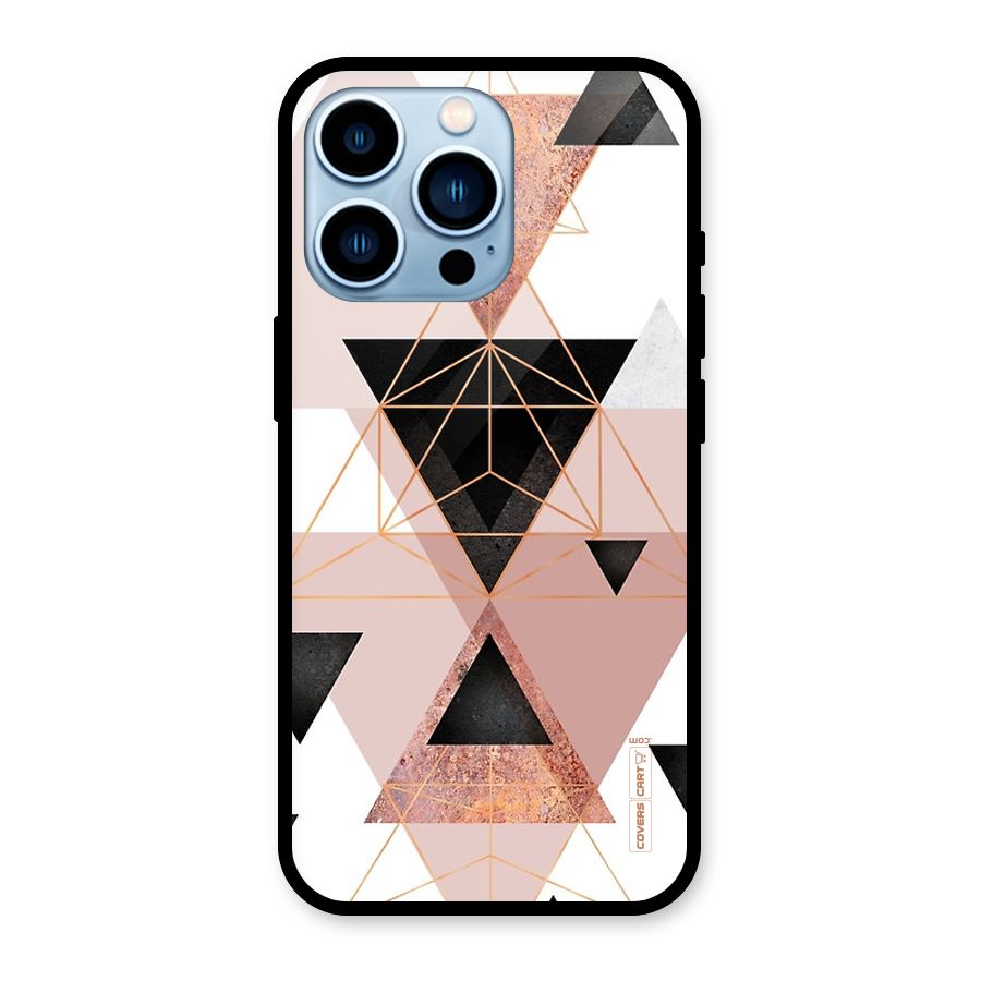 Abstract Rose Gold Triangles Glass Back Case for iPhone 13 Pro