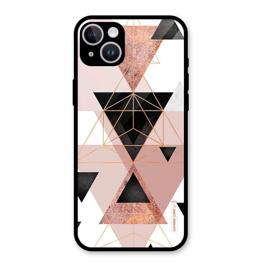 Abstract Rose Gold Triangles Glass Back Case for iPhone 14 Plus