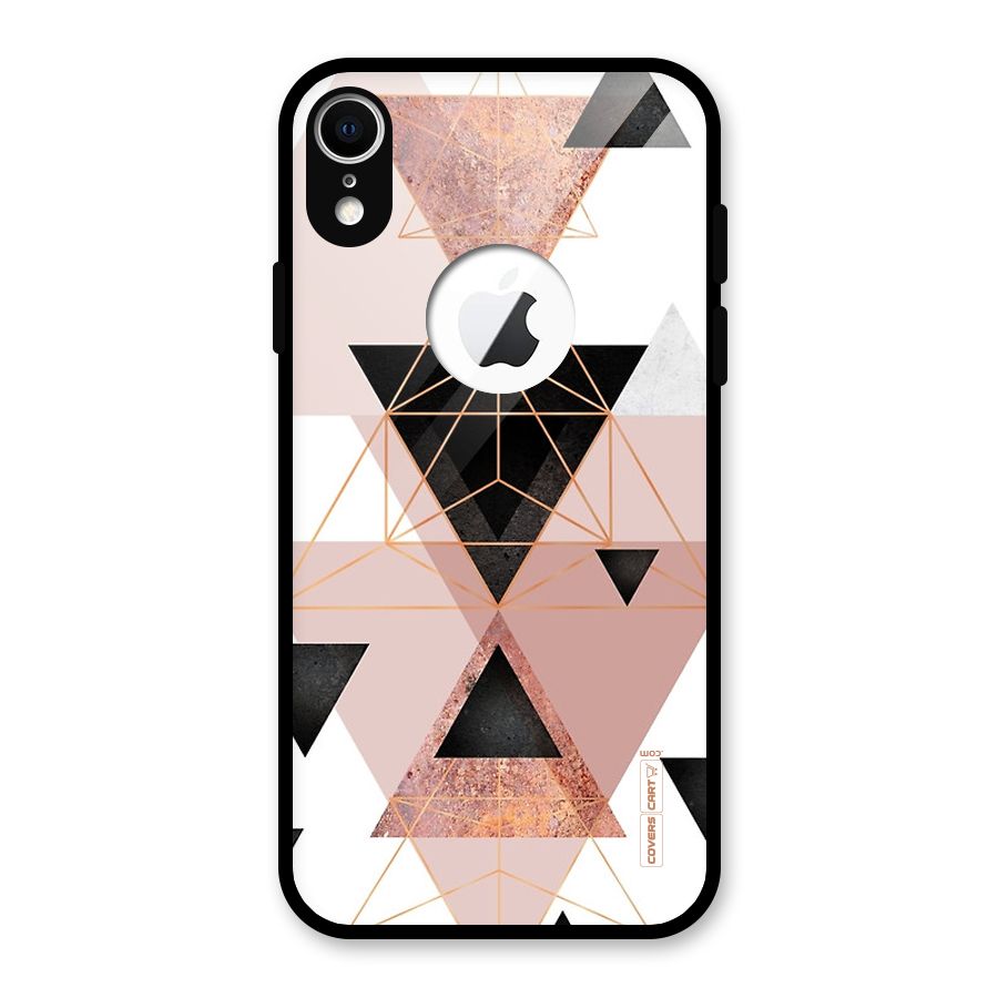 Abstract Rose Gold Triangles Glass Back Case for iPhone XR Logo Cut