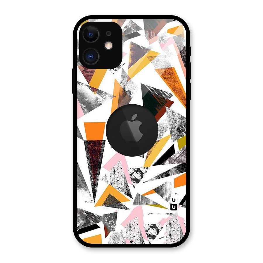 Abstract Sketchy Triangles Glass Back Case for iPhone 11 Logo Cut
