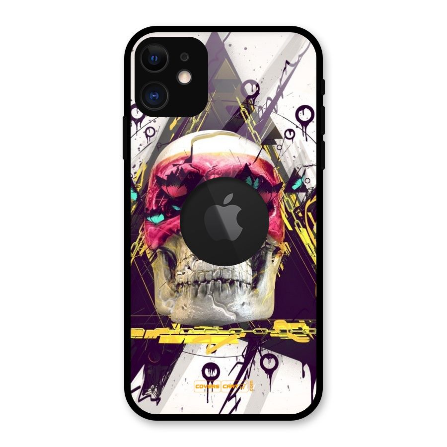 Abstract Skull Glass Back Case for iPhone 11 Logo Cut