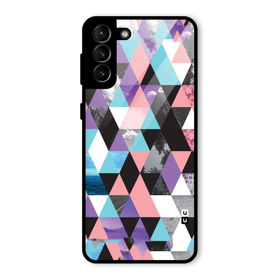 Abstract Splash Triangles Glass Back Case for Galaxy S21 Plus
