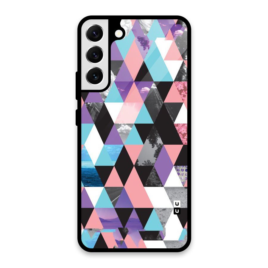 Abstract Splash Triangles Glass Back Case for Galaxy S22 Plus 5G