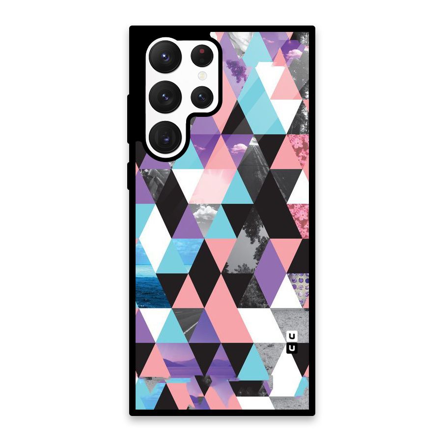 Abstract Splash Triangles Glass Back Case for Galaxy S22 Ultra 5G