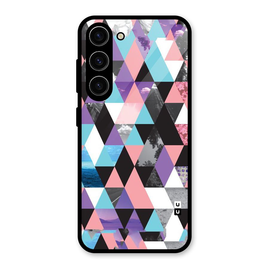 Abstract Splash Triangles Glass Back Case for Galaxy S23