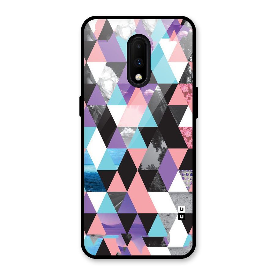 Abstract Splash Triangles Glass Back Case for OnePlus 7