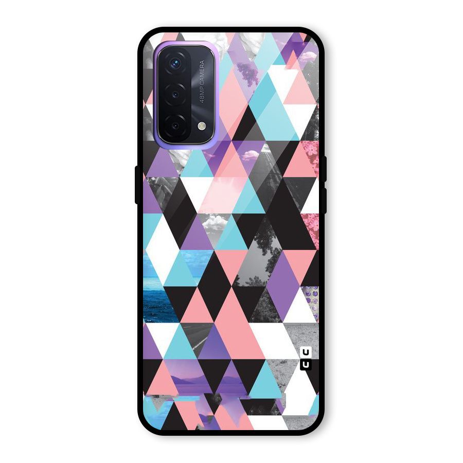 Abstract Splash Triangles Glass Back Case for Oppo A74 5G