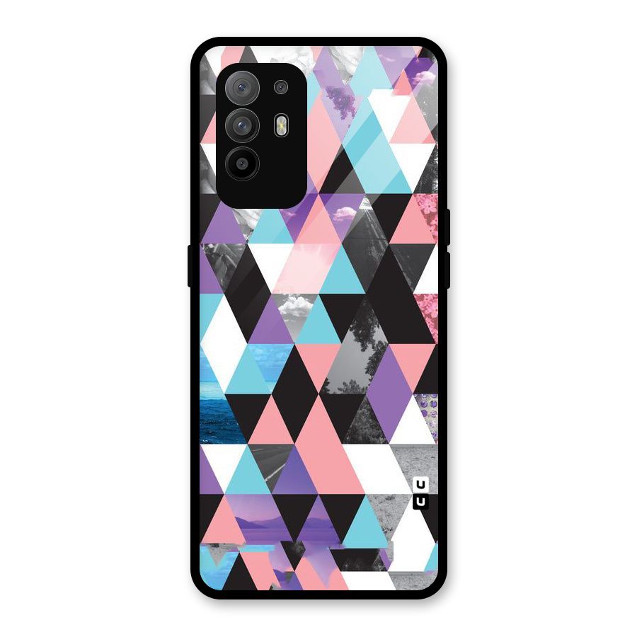 Abstract Splash Triangles Glass Back Case for Oppo F19 Pro Plus 5G