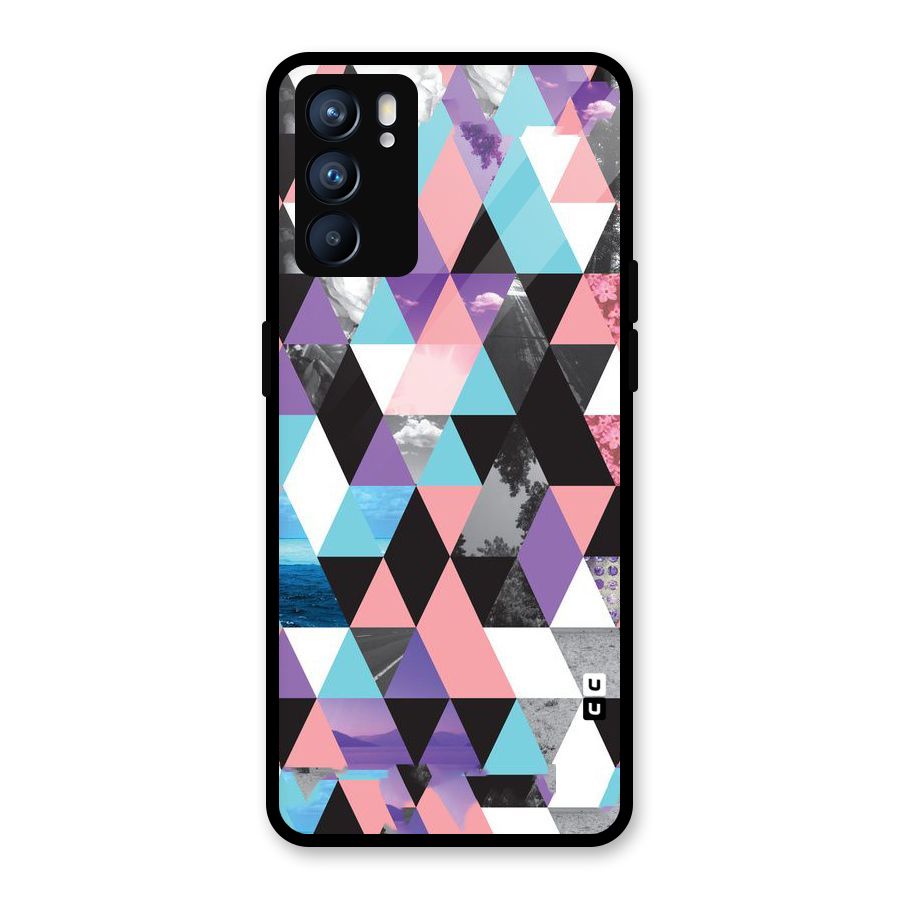Abstract Splash Triangles Glass Back Case for Oppo Reno6 5G