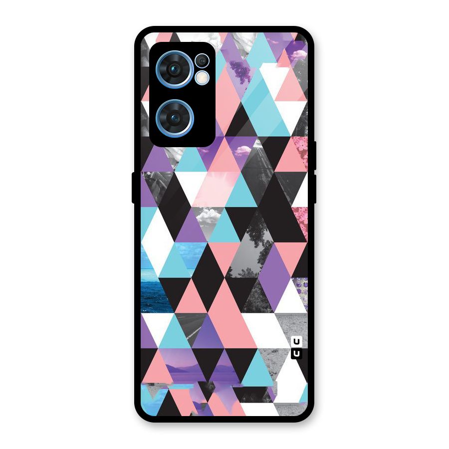 Abstract Splash Triangles Glass Back Case for Oppo Reno7 5G