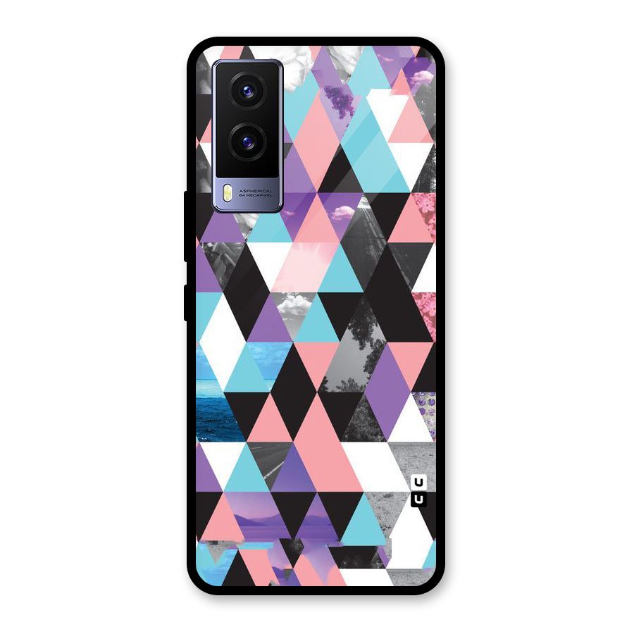 Abstract Splash Triangles Glass Back Case for Vivo V21e 5G