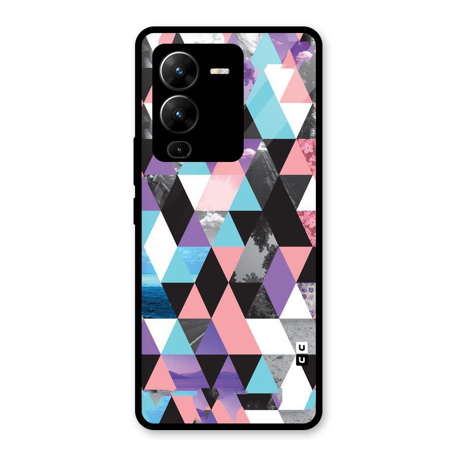 Abstract Splash Triangles Glass Back Case for Vivo V25 Pro