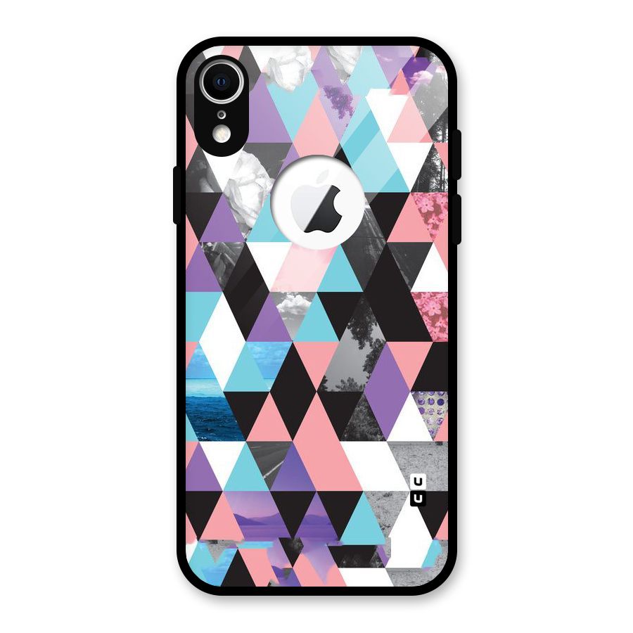 Abstract Splash Triangles Glass Back Case for iPhone XR Logo Cut