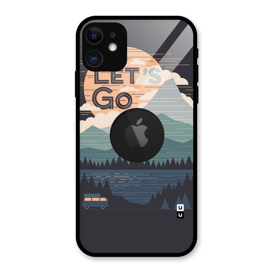 Abstract Travel Glass Back Case for iPhone 11 Logo Cut