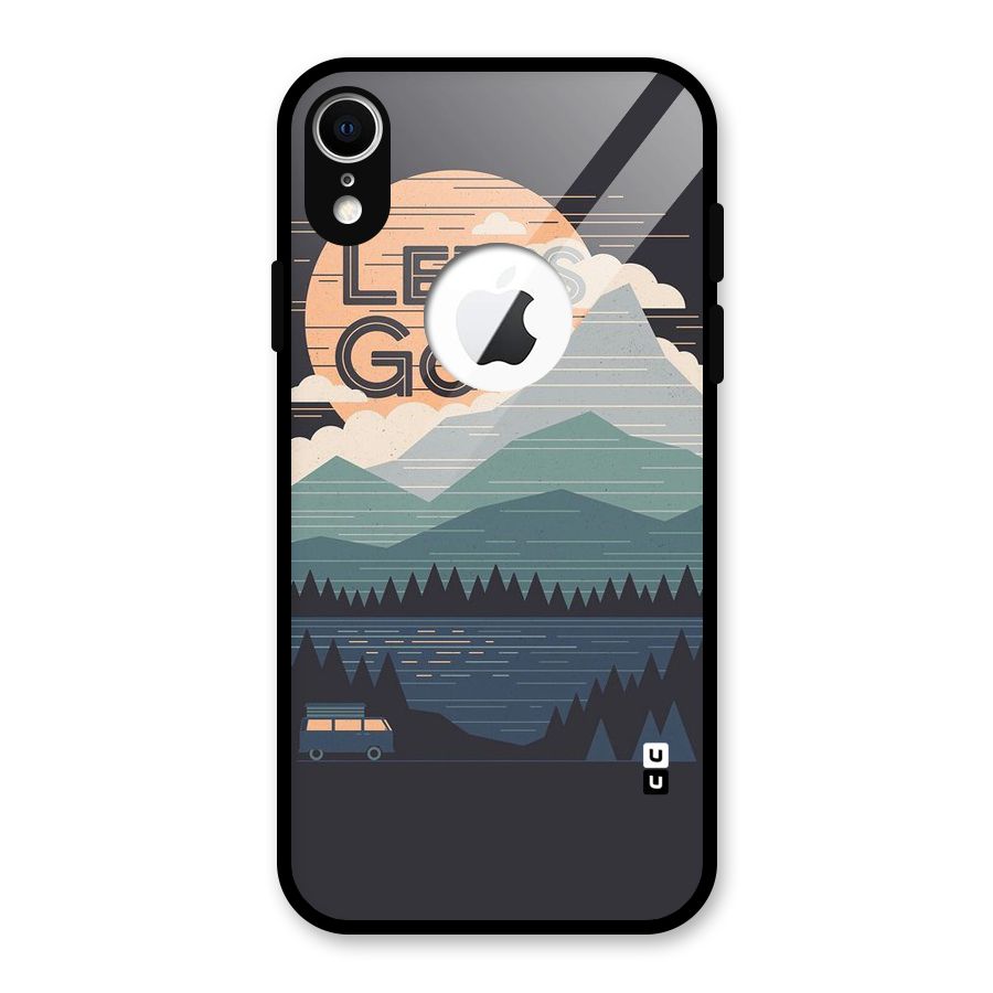 Abstract Travel Glass Back Case for iPhone XR Logo Cut