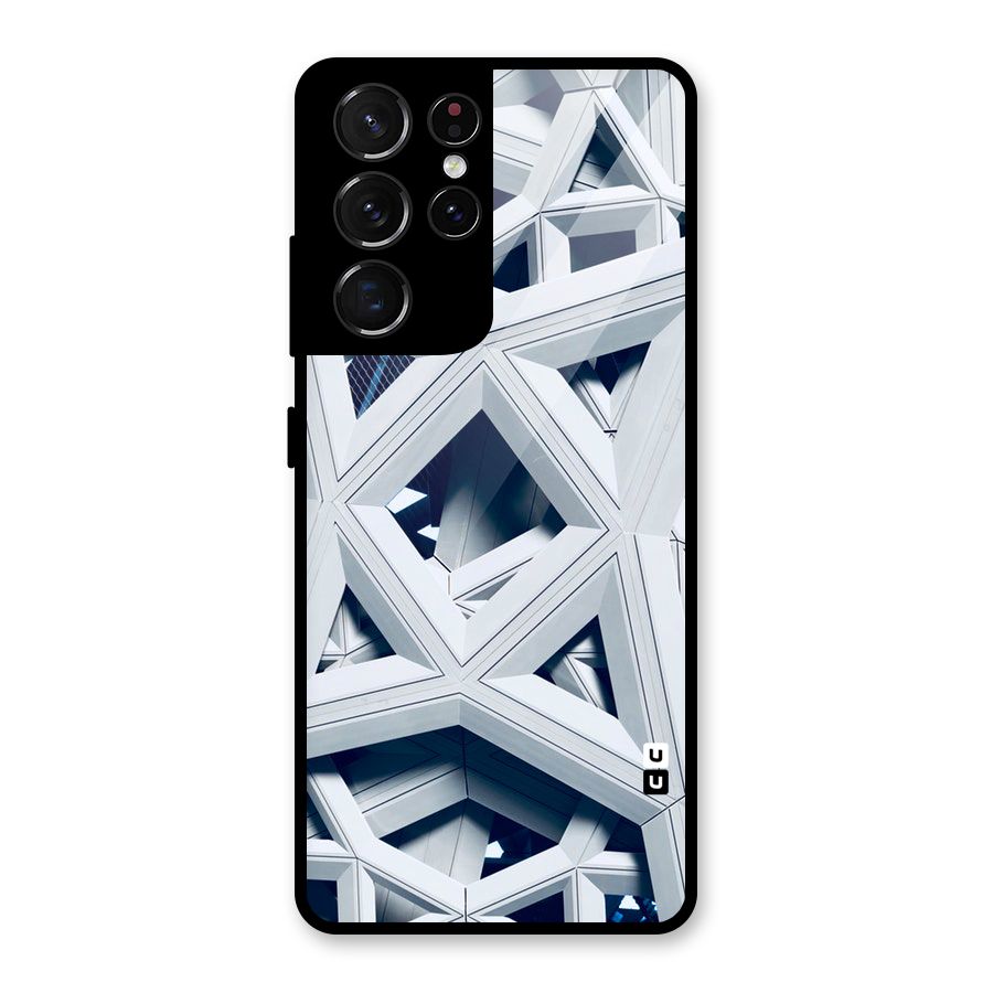 Abstract White Lines Glass Back Case for Galaxy S21 Ultra 5G
