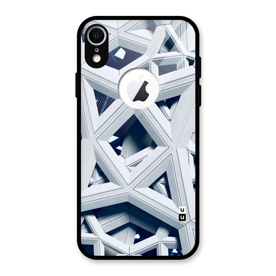 Abstract White Lines Glass Back Case for iPhone XR Logo Cut