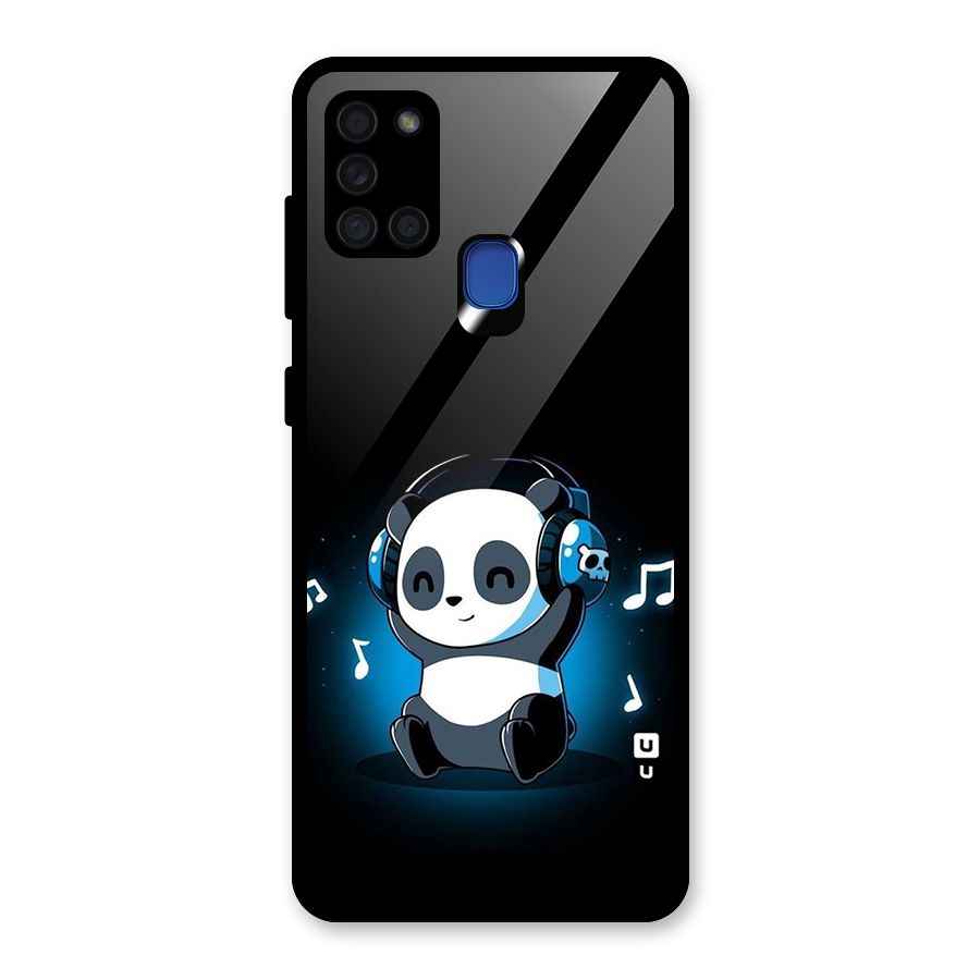 Adorable Panda Enjoying Music Glass Back Case for Galaxy A21s