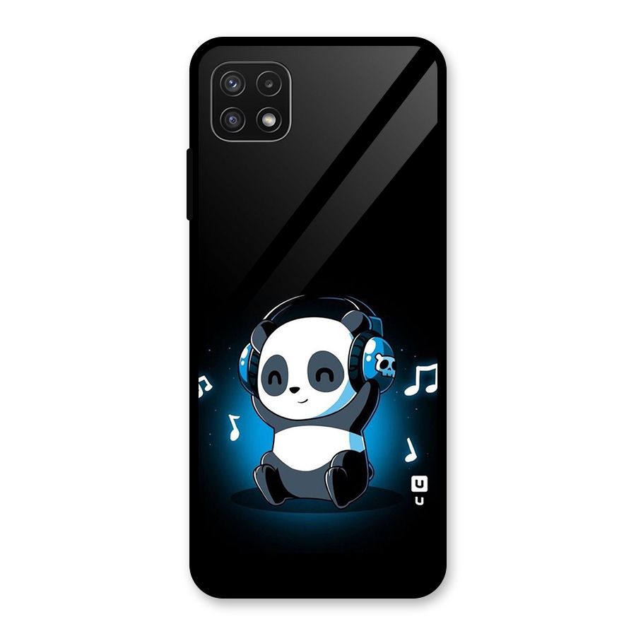 Adorable Panda Enjoying Music Glass Back Case for Galaxy A22 5G
