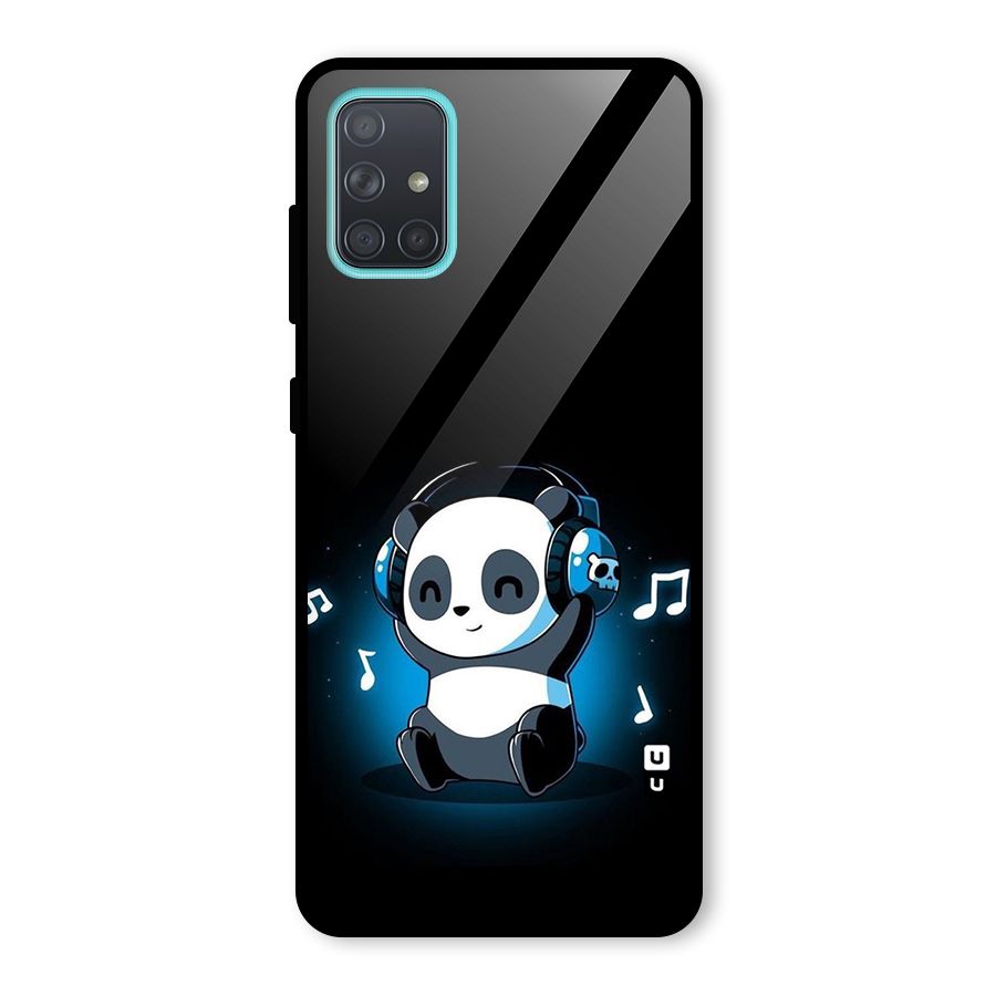 Adorable Panda Enjoying Music Glass Back Case for Galaxy A71