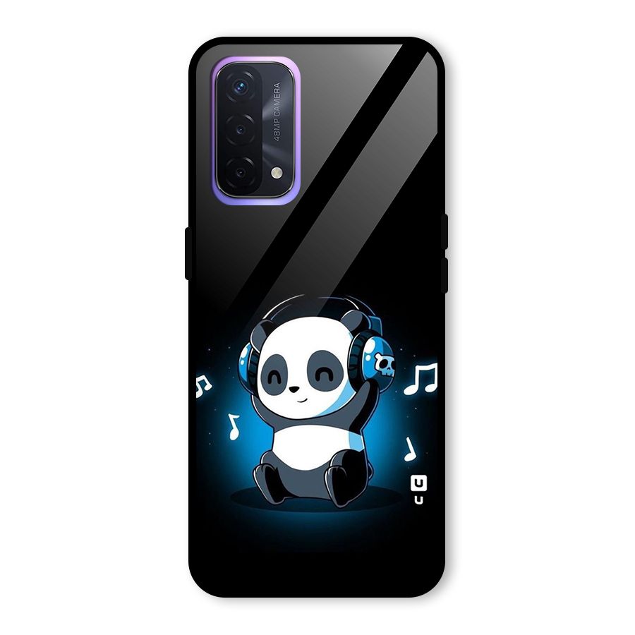 Adorable Panda Enjoying Music Glass Back Case for Oppo A74 5G