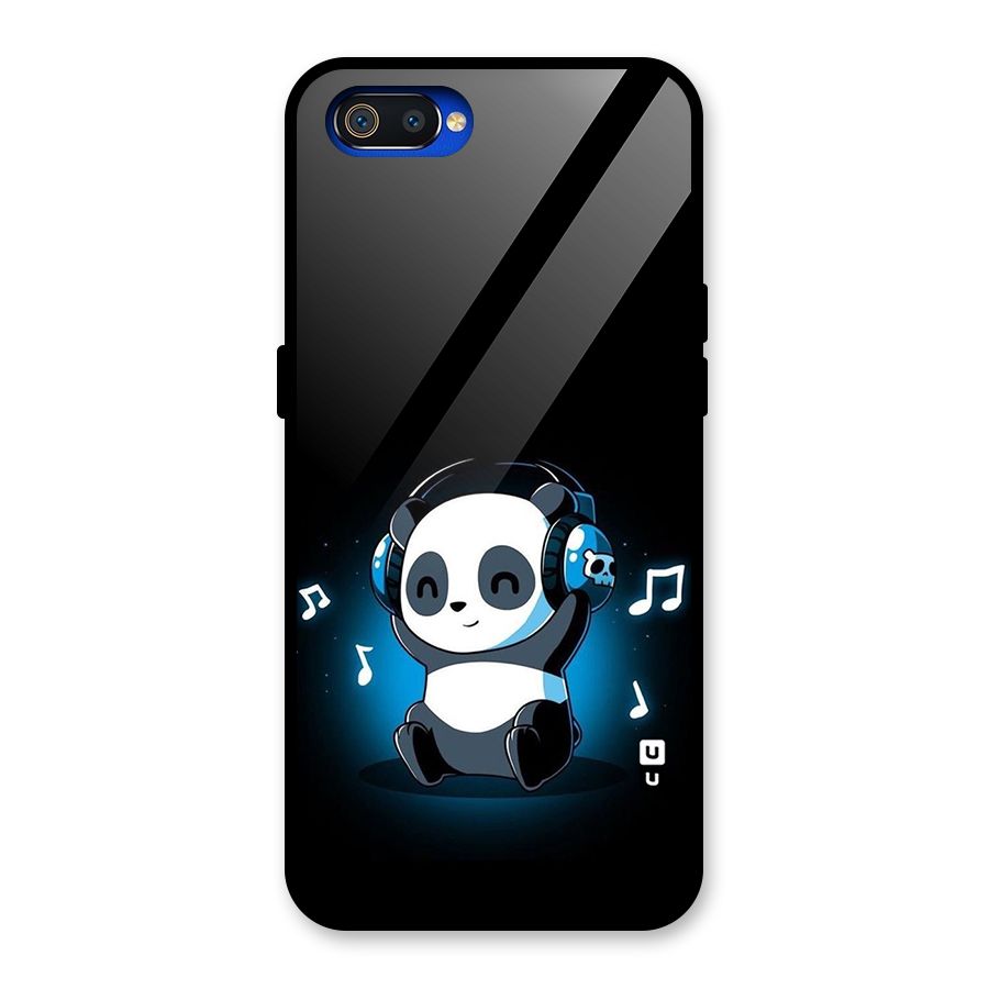 Adorable Panda Enjoying Music Glass Back Case for Realme C2