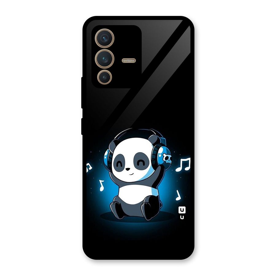 Adorable Panda Enjoying Music Glass Back Case for Vivo V23 5G