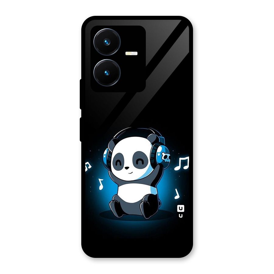 Adorable Panda Enjoying Music Glass Back Case for Vivo Y22