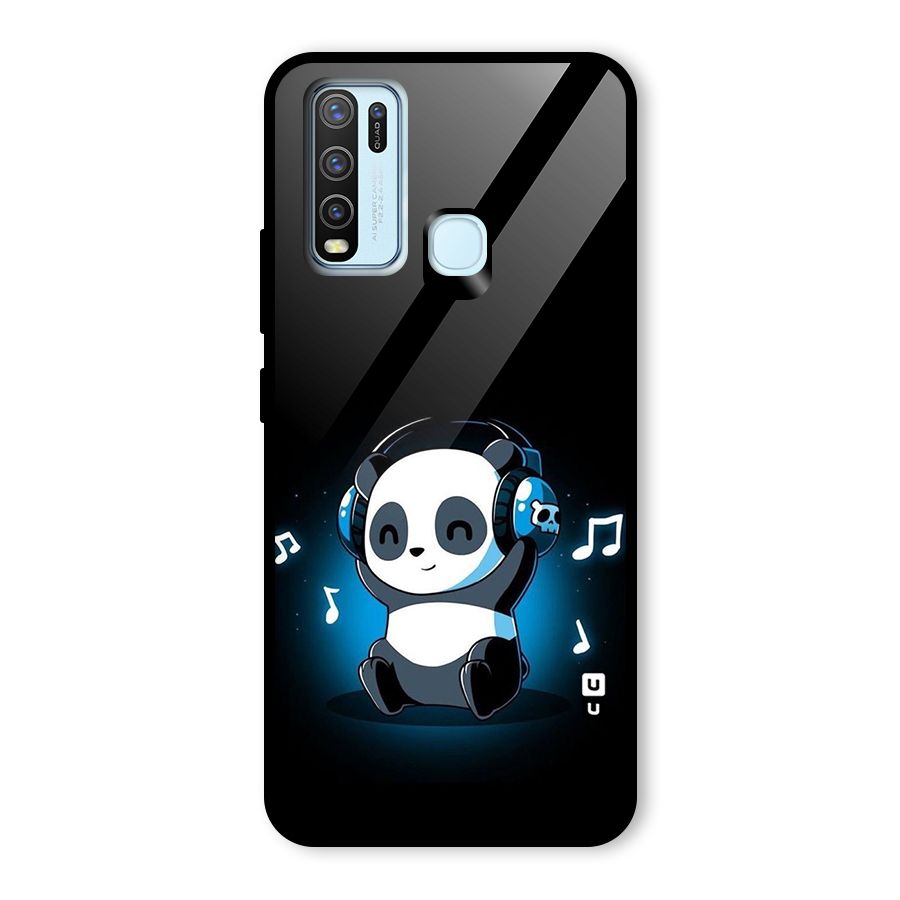Adorable Panda Enjoying Music Glass Back Case for Vivo Y30
