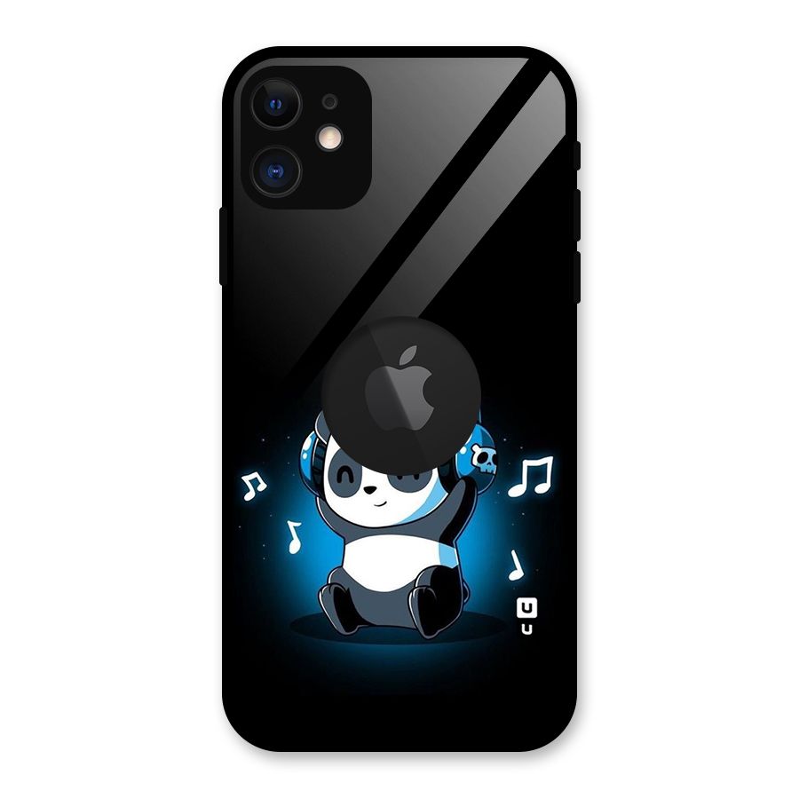 Adorable Panda Enjoying Music Glass Back Case for iPhone 11 Logo Cut