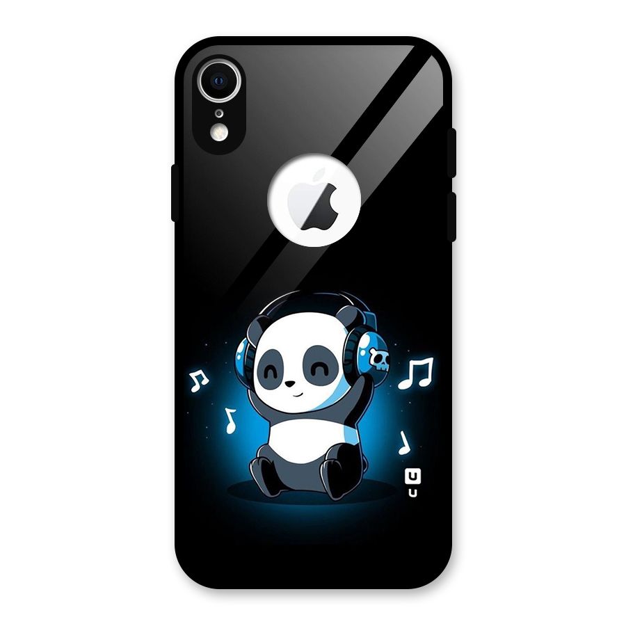 Adorable Panda Enjoying Music Glass Back Case for iPhone XR Logo Cut