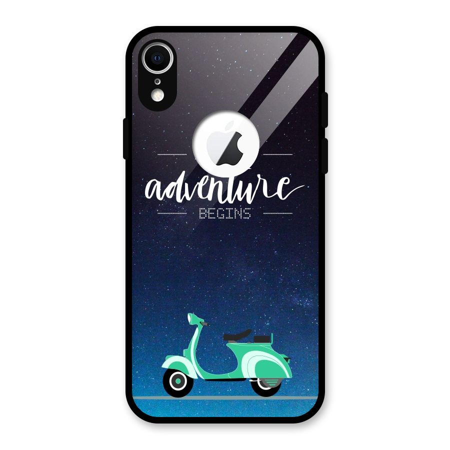 Adventure Scooter Glass Back Case for iPhone XR Logo Cut