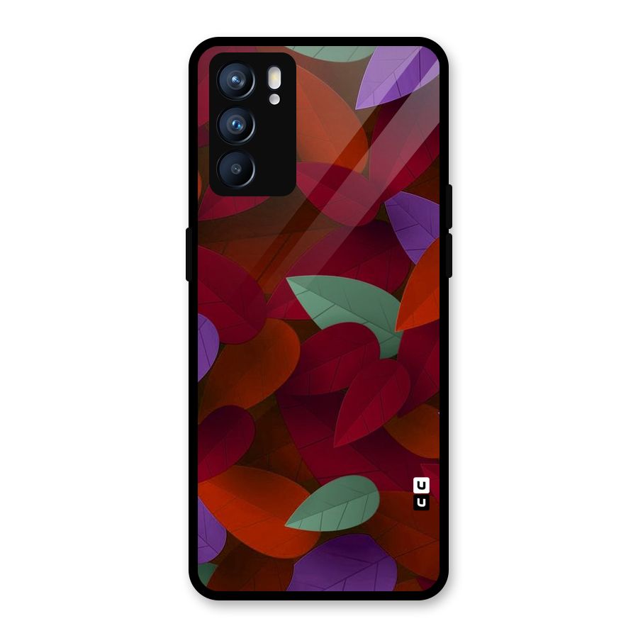 Aesthetic Colorful Leaves Glass Back Case for Oppo Reno6 5G