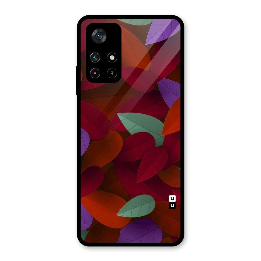 Aesthetic Colorful Leaves Glass Back Case for Poco M4 Pro 5G