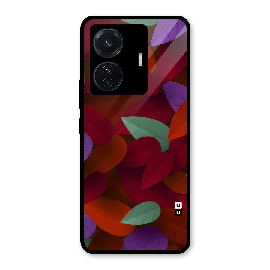 Aesthetic Colorful Leaves Glass Back Case for Vivo T1 Pro
