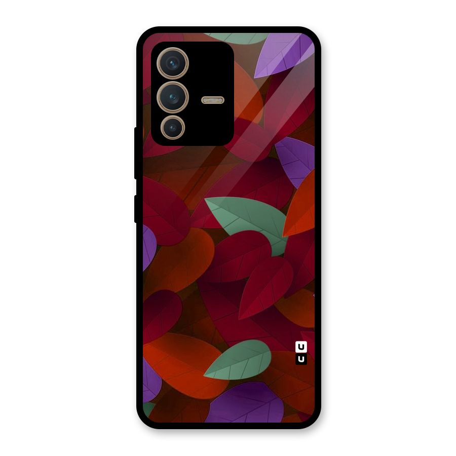 Aesthetic Colorful Leaves Glass Back Case for Vivo V23 5G