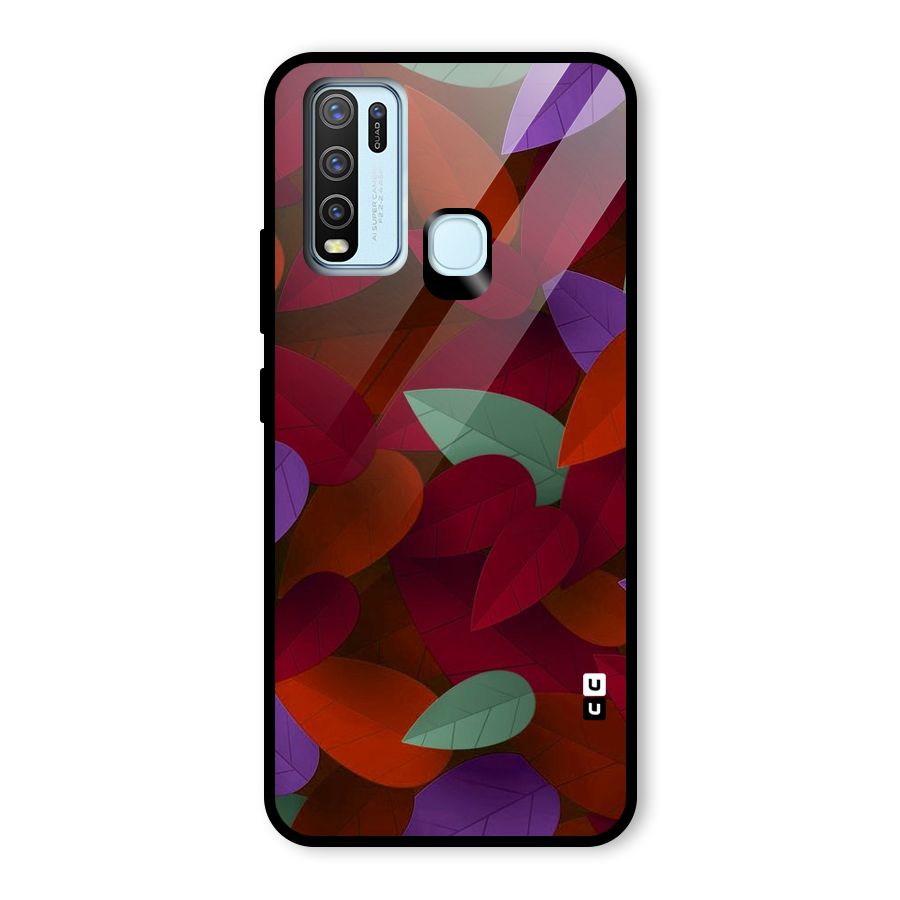 Aesthetic Colorful Leaves Glass Back Case for Vivo Y30