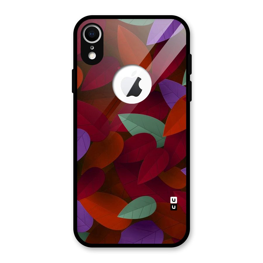 Aesthetic Colorful Leaves Glass Back Case for iPhone XR Logo Cut