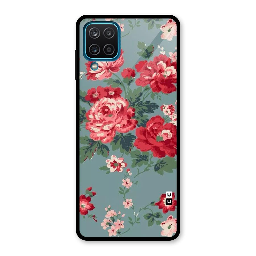 Aesthetic Floral Red Glass Back Case for Galaxy A12