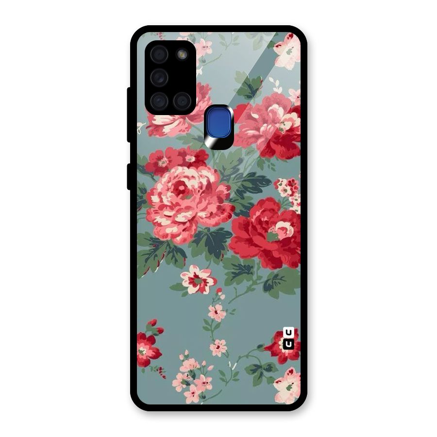 Aesthetic Floral Red Glass Back Case for Galaxy A21s