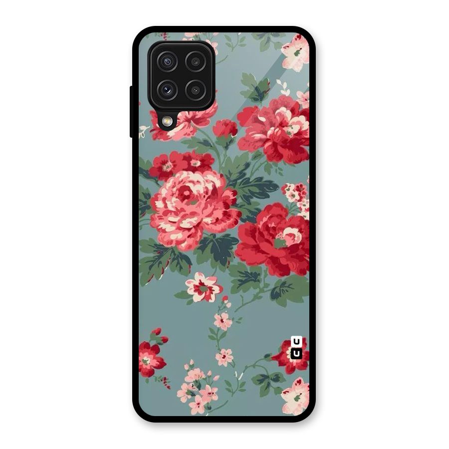 Aesthetic Floral Red Glass Back Case for Galaxy A22 4G