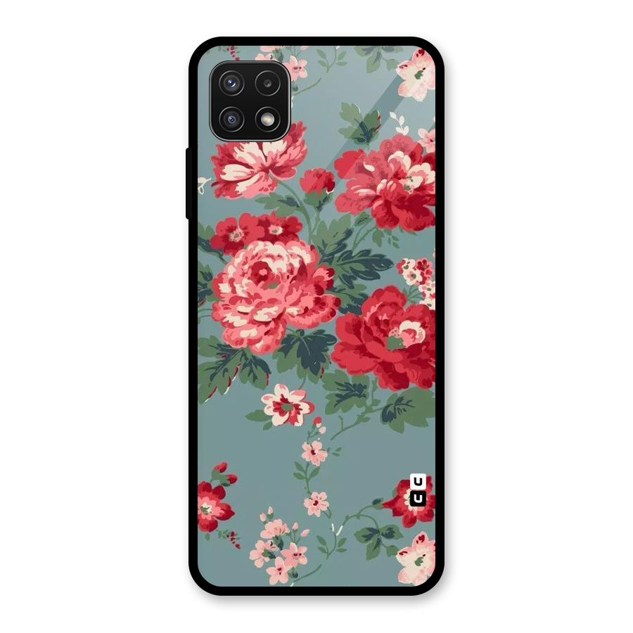 Aesthetic Floral Red Glass Back Case for Galaxy A22 5G